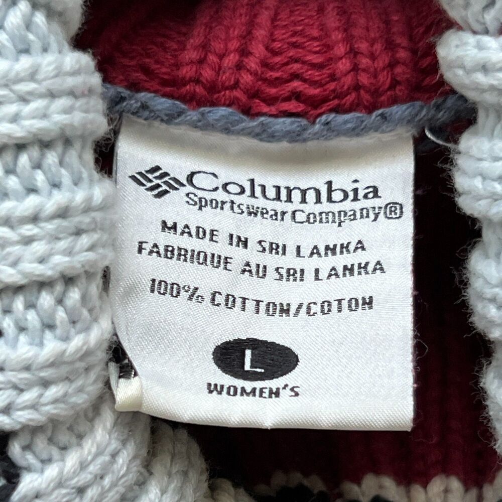 Columbia Sweater Womens Large Red/Black Striped Fair Isle Cowl Neck Long Sleeve - Picture 4 of 6